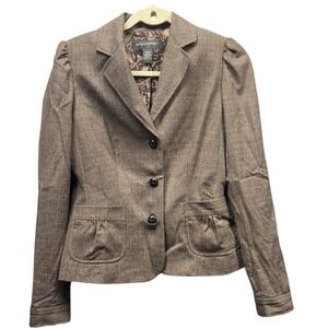 Banana Republic Tweed Plaid‎ Brown Blazer Jacket Sz 2